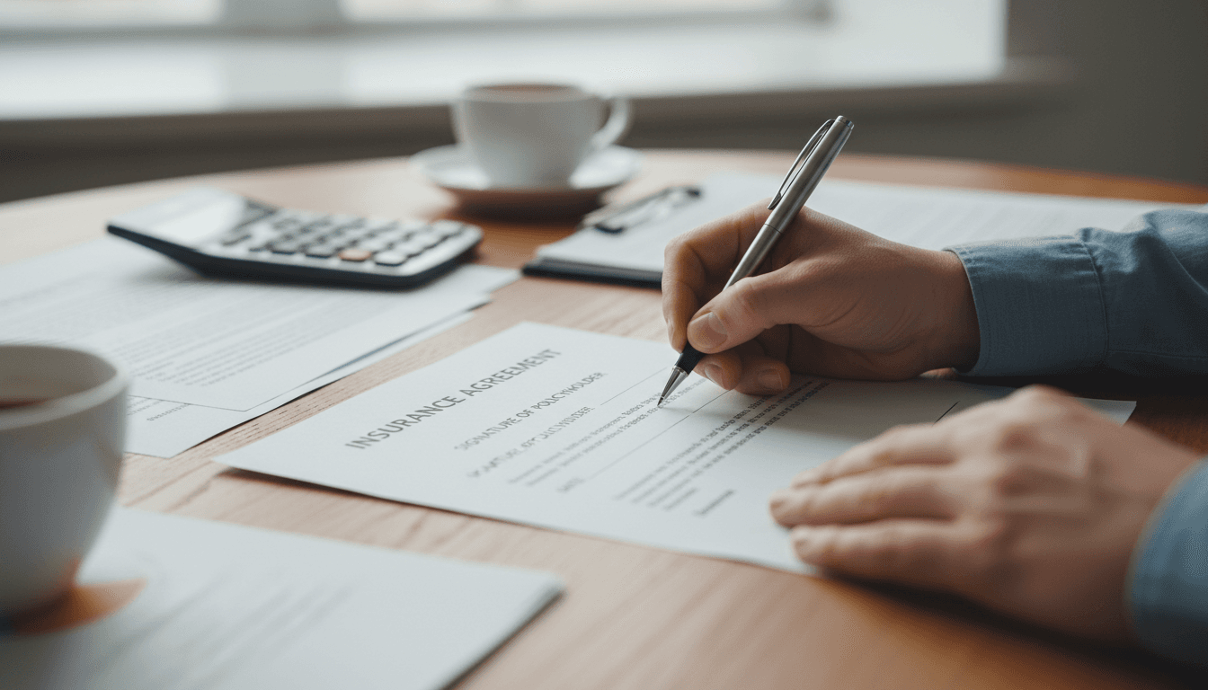 Signing insurance agreement with pen