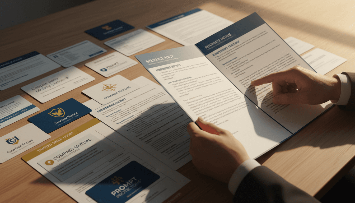 Close-up of insurance policy documents showing multiple carrier options