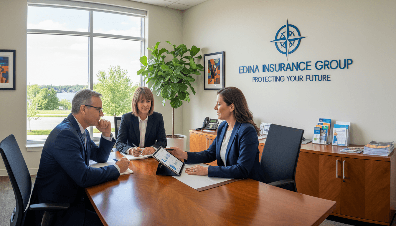 Insurance broker reviewing coverage options with client at desk