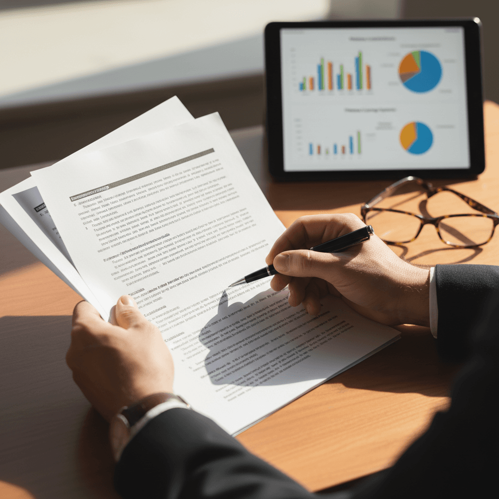 Business owner reviewing insurance documents